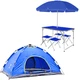 Комплект раскладной стол и 4 сула в чемодане Easy Campi с зонтом 1.8м для пикника, кемпинга, рыбалки Синий + Туристическая палатка 4х местная 2х2м Синяя - изображение 8