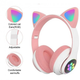 Повнорозмірні бездротові навушники Cat Headset M23 Bluetooth з RGB підсвічуванням і котячими вушками Hi-Fi Stereo Pink - зображення 7