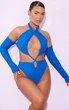 Боди рыфленный с вирезами и рукавами PrettyLittleThing Синий 11063 S (42) - изображение 1