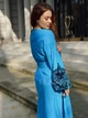 Трендовое льняное вышитое платье в стиле бохо голубое с черной вышивкой "Лукерия" 11215-44 (M) - изображение 4