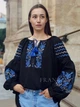 Чорна жіноча вишиванка вишукана з птахами "Ластівки щастя" на домотканому полотні 12221-52 (XL) - зображення 1