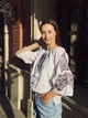Розкішна вишиванка жіноча біла "Експресія" з рукавом три четверті на домотканому полотні 12234-58 (3XL) - зображення 2