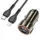 Автомобільний зарядний пристрій 2 USB PD20W швидка зарядка для Iphone QC3.0 + кабель Type-C-Lightning, Metal Gray, Hoco (6931474770356) - зображення 1