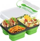 Складний Ланч Бокс на 3 секції із столовим прибором collapsible silicone lunch box Зелений - изображение 1