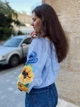 Українська вишиванка жіноча блакитна "Маїна" вишита блуза квіткова 12290-42 (S) - зображення 4