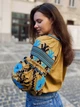 Женская вышиванка в стиле бохо "Джамала" цветочная блуза на льняной ткани цвета хаки 12299-50 (XL) - изображение 5