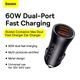 Адаптер автомобильный Baseus Golden Contactor Max Dual Fast Charger Car Charger |2USB, QC/PD, 60W/3A| серый - изображение 7