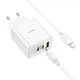 Мережевий Зарядний Пристрій Hoco C126A Pure PD/QC 40W(2C1A) з кабелем Type-C to Lightning 1m White - зображення 3
