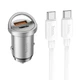 Автомобільний зарядний пристрій Hoco NZ10 USB/ Type-C PD 45W сріблястий + кабель Type-C to Type-C - зображення 3