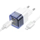 Сетевое зарядное устройство Hoco C125A Type-C прозрачно синее + кабель Type-C to Lightning - изображение 1