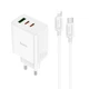 Мережевий зарядний пристрій Hoco C126A USB/ 2 Type-C PD 40W біле + кабель Type-C to Lightning - зображення 1