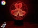 3D ночник "Сердца в круге "I love you"" (УВЕЛИЧЕННОЕ ИЗОБРАЖЕНИЕ)+пульт ДУ+сетевой адаптер+батарейки (3ААА) - изображение 1