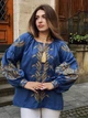 Патріотична жіноча вишиванка з колосками "Жаннет" вишита золотом синя блуза 12390-46 (М) - зображення 4
