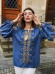 Патріотична жіноча вишиванка з колосками "Жаннет" вишита золотом синя блуза 12390-46 (М) - зображення 5