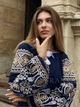Жіноча вишиванка бохо "Габріела" на темно-синій льняній тканині з геометричним орнаментов в білому і золотому кольорах 12395-60 (3XL) - зображення 3