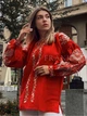 Яркая красная женская вышиванка бохо "Моника" на ткани лен-хлопок с бежевой вышивкой 12333-52 (XL) - изображение 5