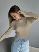 Женский лонгслив в рубчик AK COMFORT кофта с вырезом джемпер вискоза бежевый 42 44 46 xs s m - изображение 3
