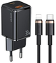 Мережевий зарядний пристрій Usams US-CC144 T43 USB-C+USB 33W PD 3.0 QC3.0 Fast Charging Black + кабель U63 USB-C - Lightning 1.2 м Black (6958444977379) - зображення 1