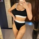 Женский раздельный купальник с завышенной талией в рубчик Sport Chic черный размер S - изображение 3