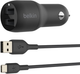 Автомобільний зарядний пристрій Belkin BOOST CHARGE DualUSB-A + USB-A to USB-C Cable Black (CCE001bt1MBK) - зображення 1