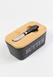Масляна керамічна з бамбуковою кришкою та ножем для олії "Butter" Чорна 16,5х9,5 см (00000010467) - зображення 5