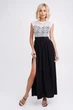 Длинное вечернее платье с кружевом на и разрезом на ноге Подіум 28005-BLACK/WHITE S Черный - изображение 1