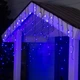Светодиодная гирлянда штора "Дождик Конус", 3x0,6м, 120 LED, 220В, черный провод, 8 режимов, Синий - изображение 1