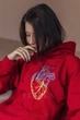 Красное женское худи теплое с вышивкой и капюшоном 12431-XS - изображение 2
