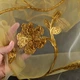 Органза тюль с нашитой тесьмой с метанитью вензель цветок коричнево-бежевый, бежево-желтая, ш.275 (30637.002) - изображение 2