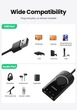 Звуковая карта Ugreen 1м USB-3x 3.5мм minijack с поддержкой микрофона 16 бит/48 кГц TRS Наружный Адаптер Стерео AUX с управлением громкости Универсальный Черный - изображение 2