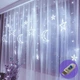 Гирлянда-бахрома штора Звёзды и Луна 12 нитей 120LED 3м*1м на батарейках+USB белый 1000-XR-5-W - изображение 1