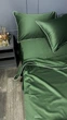 Элитная сатиновая постель комплект Полуторный MLS Сатин с кантом 160*220/50*70 смарагдовий + кант молочный - изображение 1