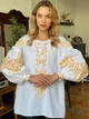 Праздничная вышитая блуза с колосками золото "Жаннет" на белом качественном домотканом полотне 12406-48 (L) - изображение 4
