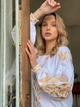 Праздничная вышитая блуза с колосками золото "Жаннет" на белом качественном домотканом полотне 12406-48 (L) - изображение 5