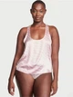 Жіноча піжама Victoria's Secret satin short and racerback tank set White Pink logo (шорти-майка) колір рожевий (M) - изображение 2