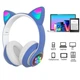Беспроводные наушники с ушками с микрофоном Cat Ear светящиеся ушки и лапки кошки Bluetooth складные, Голубые - изображение 6