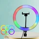 Разноцветная кольцевая LED лампа для селфи 26 см с держателем для смартфона UKC MJ26 RGB - изображение 1