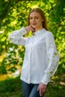 Вишиванка жіноча Vyshyvanka "Перлина" 42 білий льон+мережіво, оливкова вишивка 4632 - зображення 2