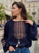 Жіноча вишиванка офісна класична блуза темно-синя "Оріана" на якісному легкому шифоні 12080-46 (M) - зображення 1