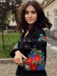 Елегантна чорна вишиванка жіноча з трояндами "Аделіна" квіткова блузка на тканині льон-бавовна стиль бохо 12503-52 (XL) - зображення 2