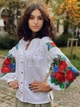 Офисная женская вышиванка цветочная "Аделина" белая блуза бохо с яркими цветами на лен-бавовне 12504-44 (M) - изображение 4