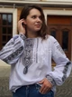 Елегантна жіноча вишиванка біла з решетилівкою "Зореслава" вишита на домотканому полотні декорована вишивкою настилом по сітці 12506-58 (3XL) - зображення 5