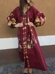Марсала платье с вышивкой бордовое длинное "Марго" льняное платье вышиванка Миди с эффектом золотистой вышивки 10597-52 (XL) - изображение 5