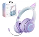 Навушники FINGERTIME BT029C CAT EAR з мікрофоном та підсвічуванням з котячими вушками, бездротові + дротові, колір фіолетовий - зображення 1
