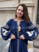 Вишита сукня з ластівками стиль бохо "Ельза" довга сукня темно-синя на лляній тканині 12303-52 (XL) - зображення 5
