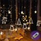 Гирлянда-бахрома штора Рождественские фигурки 12 нитей 120LED 3м*1м на батарейках+USB теплый белый 1000-XR-9-G-USB - изображение 1