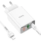 Мережевий зарядний пристрій HOCO C100A PD20W+QC3.0 + Type-C to Lightning / White - зображення 2