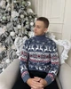 Чоловічий новорічний светр з оленями "New Deer" Синій, під шию, розмір 3XL - зображення 4