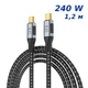 Кабель Lem Berger, USB-С 4.0 для швидкої зарядки до 240W, для передачі даних до 40Gbps, підтримка 8K, довжина 1,2 м, 3309809 - зображення 1