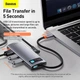 HUB адаптер BASEUS Type-C Metal Gleam Series 5-in-1 Multifunctional Docking Station |3USB, HDMI, Type-C, 100W PD| (CAHUB-CX0G) - изображение 9